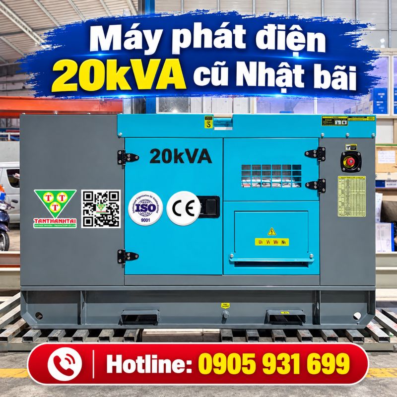 Máy phát điện 20kVA cũ nhật bãi – Chạy dầu 3 pha, giá tốt TPHCM