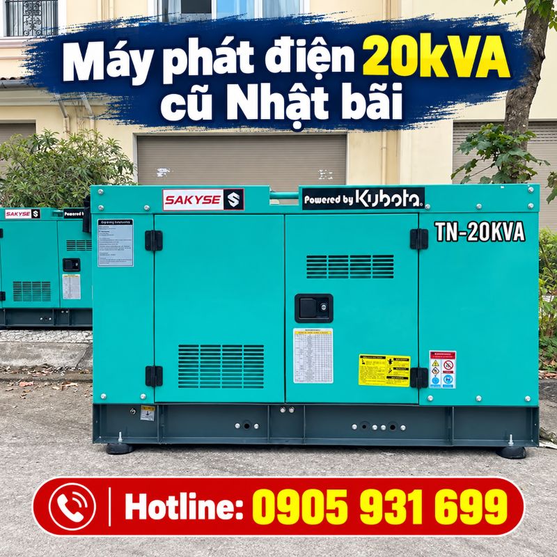 Máy phát điện 20kVA cũ nhật bãi – Chạy dầu 3 pha, giá tốt TPHCM