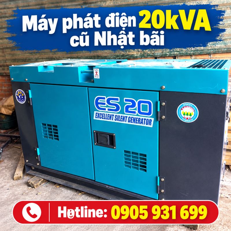 Máy phát điện 20kVA cũ nhật bãi – Chạy dầu 3 pha, giá tốt TPHCM