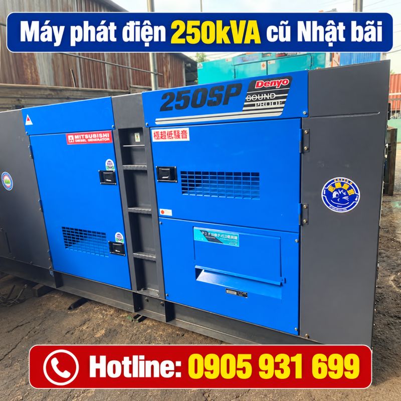 Máy phát điện 250kVA cũ Nhật bãi – Chạy dầu 3 pha, giá tốt TPHCM