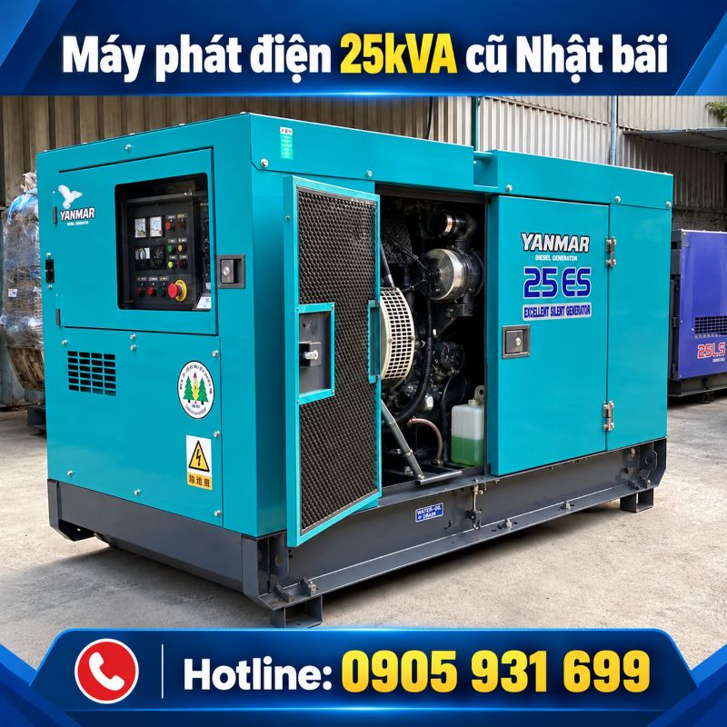 Máy phát điện 25kVA cũ Nhật bãi - Chạy dầu 3 pha, giá tốt TPHCM