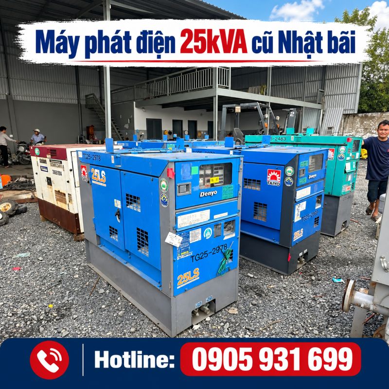 Máy phát điện 25kVA cũ Nhật bãi - Chạy dầu 3 pha, giá tốt TPHCM