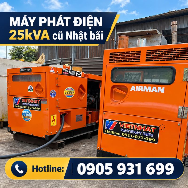 Máy phát điện 25kVA cũ Nhật bãi - Chạy dầu 3 pha, giá tốt TPHCM
