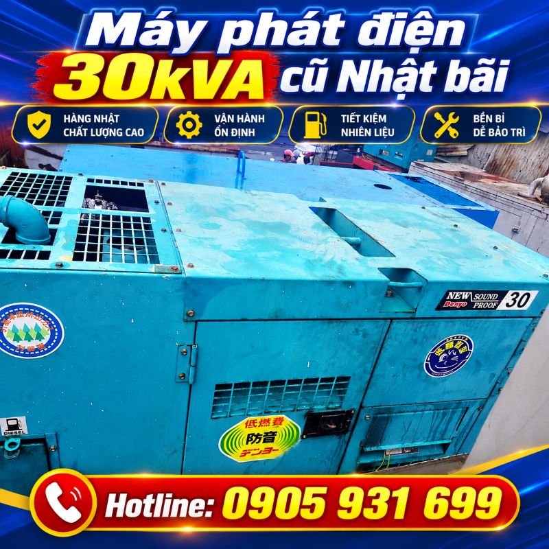 Máy phát điện 30kVA cũ Nhật bãi - Chạy dầu 3 pha, giá tốt TPHCM