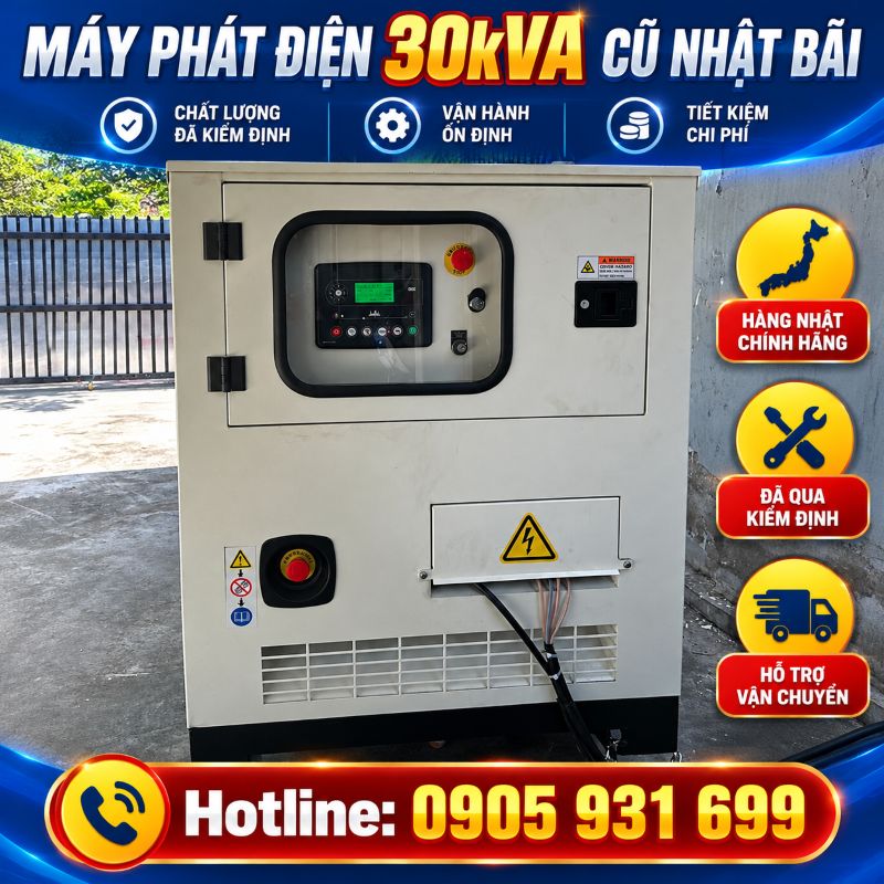 Máy phát điện 30kVA cũ Nhật bãi - Chạy dầu 3 pha, giá tốt TPHCM