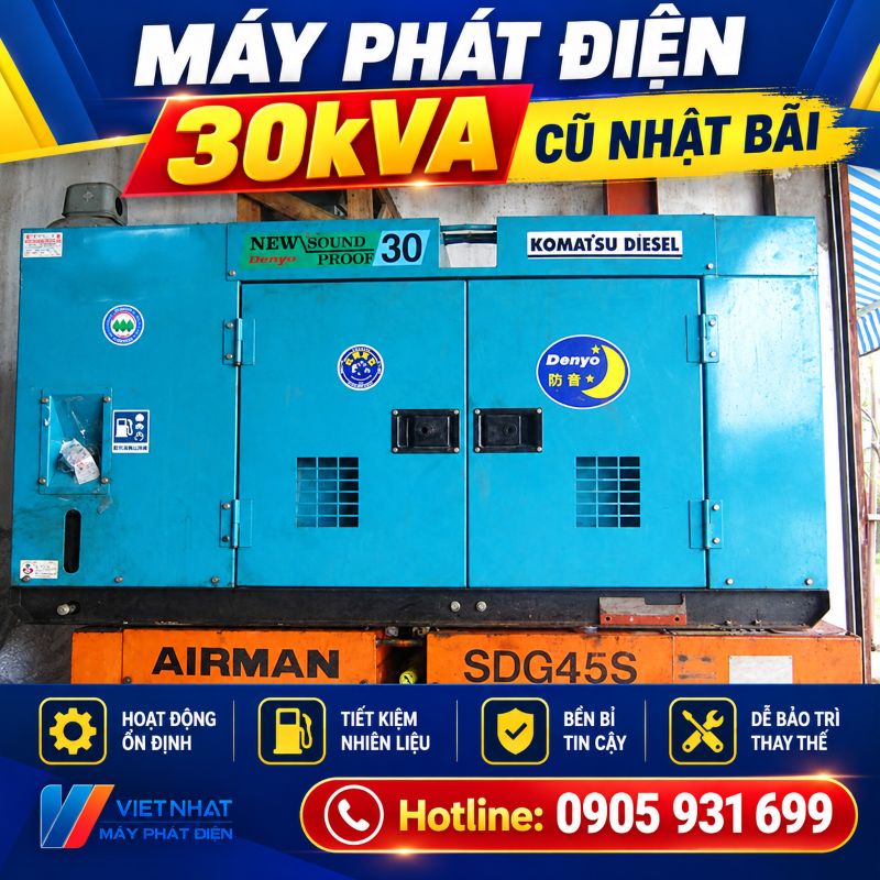 Máy phát điện 30kVA cũ Nhật bãi - Chạy dầu 3 pha, giá tốt TPHCM