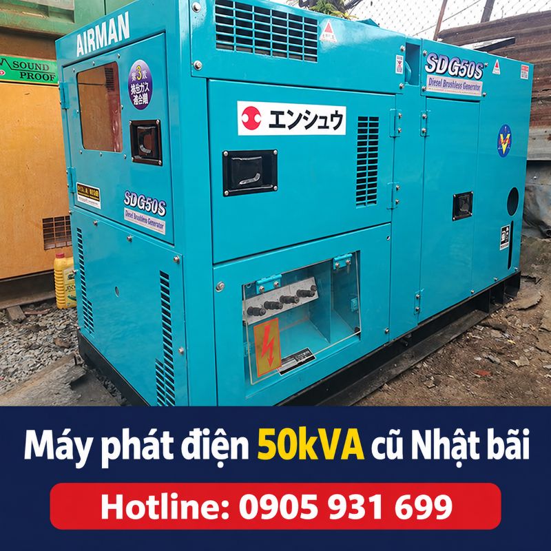 Máy phát điện 50kVA cũ Nhật bãi - Chạy dầu 3 pha, giá tốt TPHCM