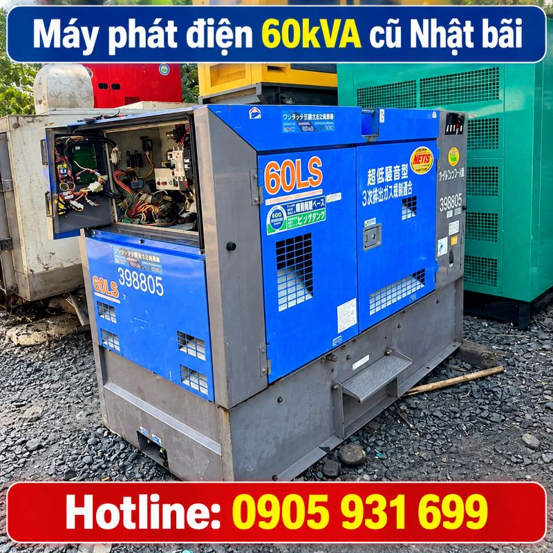 Máy phát điện 60kVA cũ Nhật bãi - Chạy dầu 3 pha, giá tốt TPHCM